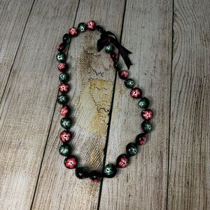 Green and Pink Hibiscus Kukui Nut Lei Necklace NWOT
